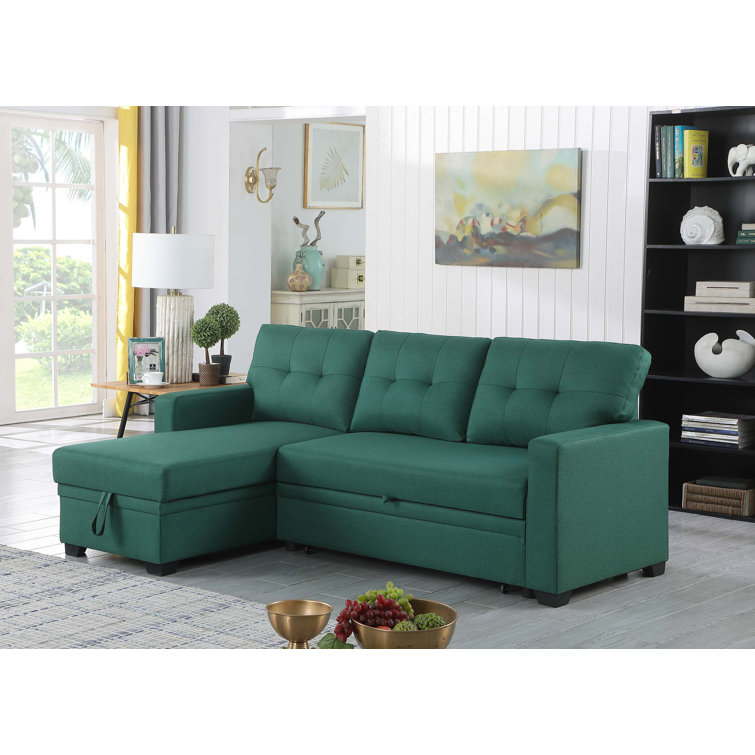 Hokku Designs Upholstered Pull out Sectional Sofa with Chaise Wayfair